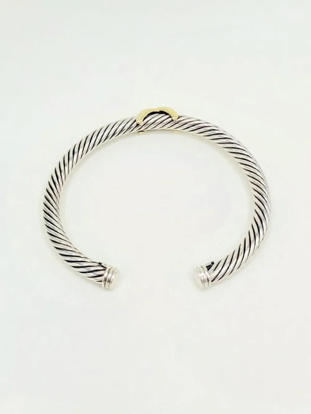 David Yurman X Classic Cable Station Bracelet w/ 14K Yellow Gold - 5mm - Sz Med